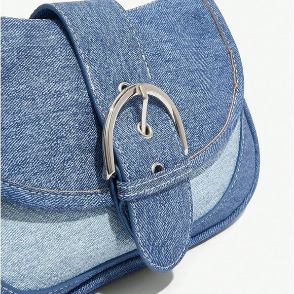 Women's Flap Shoulder Bags Denim Handbags Underarm Satchel Handbag - Picture 4 of 7